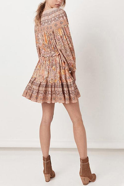 Floral Print Long Sleeve Mini Dress - girlyrose.com