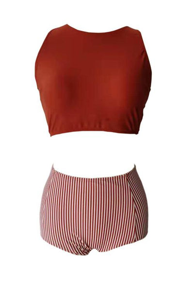 Stripe High Waist Tank Bikini Set - girlyrose.com