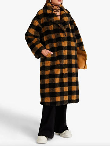 Stylish Loose Plaid Color-Block Lapel Collar Cardigan Coats