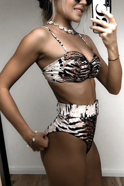Leoaprd Print High Waist Bikini Set - girlyrose.com