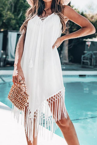 Tassels Lace Up Backless Cover Up - girlyrose.com