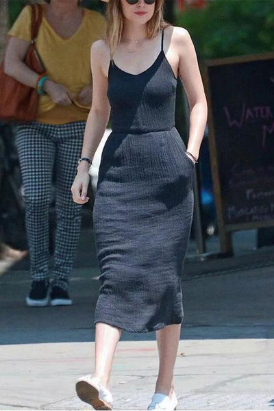Solid Pockets Slip Dress - girlyrose.com