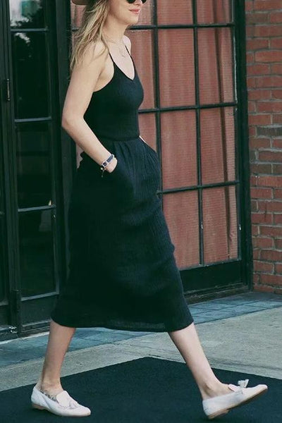 Solid Pockets Slip Dress - girlyrose.com