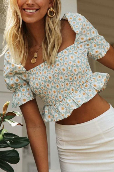 Floral Print Square Neck Crop Top