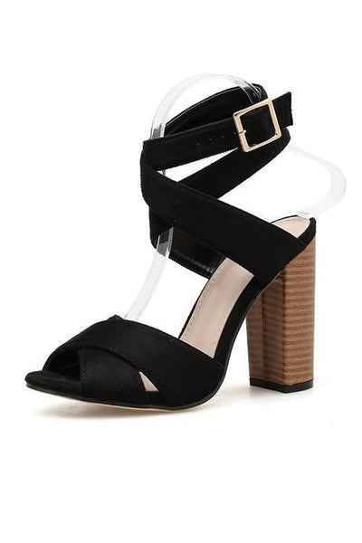 Cross Chunky Heel Sandals