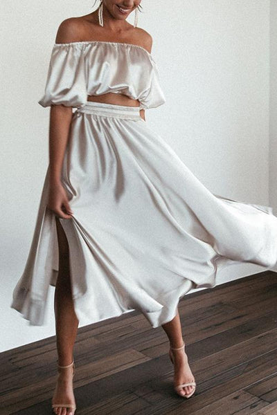 Satin Off Shoulder Skirt Set