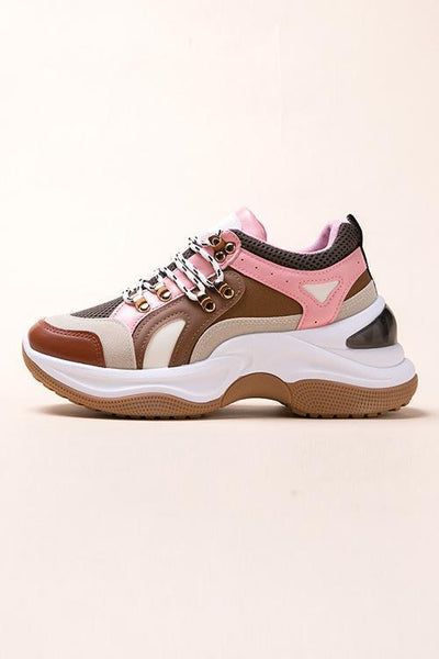 Chunky Platform Round Toe Lace-Up Sneakers