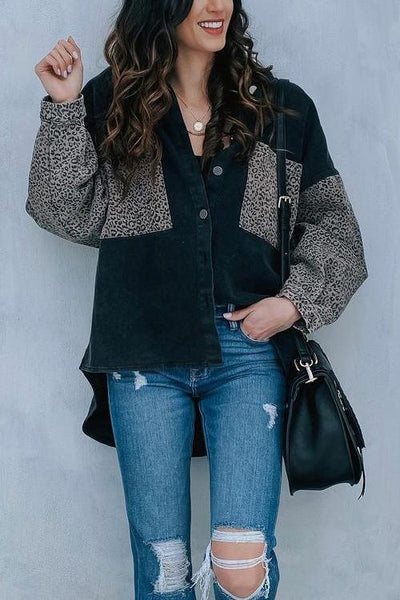 Leopard Patchwork Denim Jackets - girlyrose.com