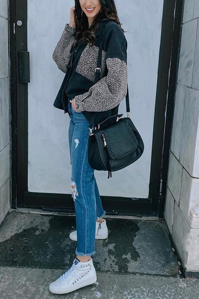 Leopard Patchwork Denim Jackets - girlyrose.com