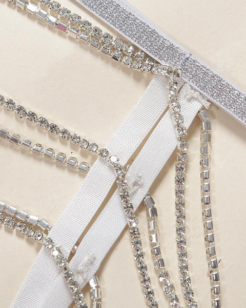 Glitter Studded Chain Strap Garter Lingerie Set - girlyrose.com