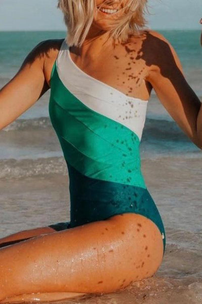 Gradient One Shoulder Swimwear - girlyrose.com