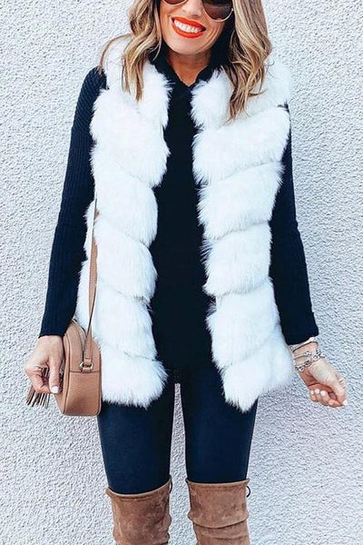 White Faux Fur Vest - girlyrose.com