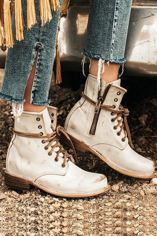 Lace Up Low Heel Boots - girlyrose.com