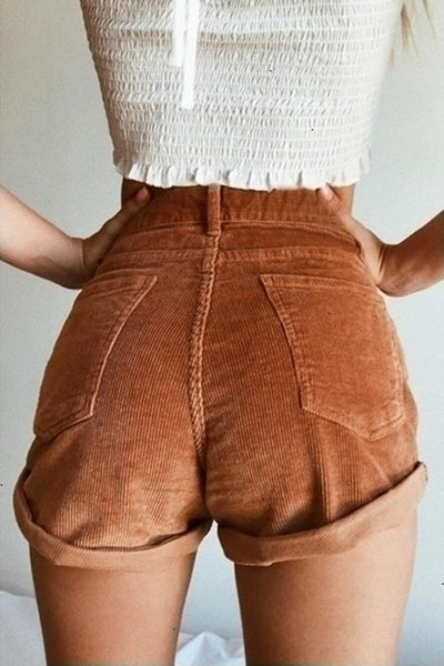 Corduroy High Waist Shorts - girlyrose.com