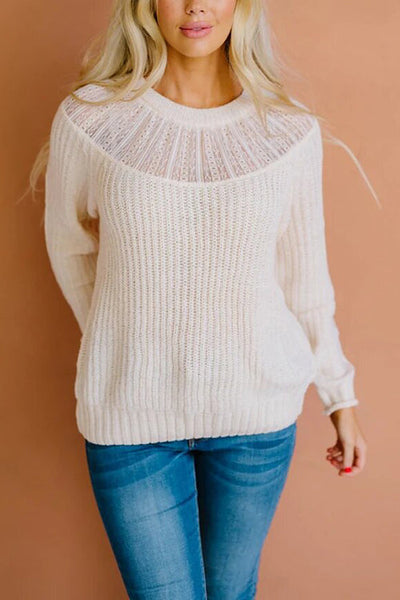 Lace Patchwork O Neck Sweater