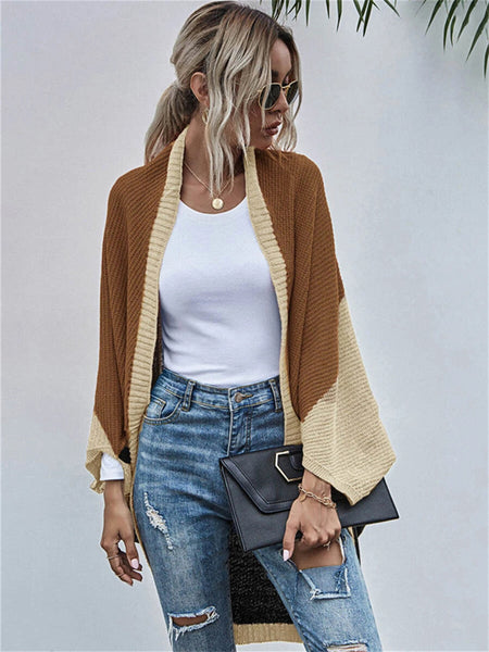 Contrast Shawl Knitted Cardigan Sweater-Corachic
