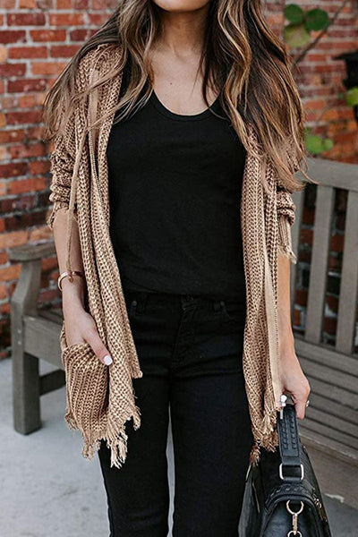 Fashion Casual Adult Solid Cardigan Hooded Collar Tops(6 Colors)