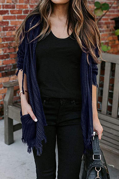 Fashion Casual Adult Solid Cardigan Hooded Collar Tops(6 Colors)