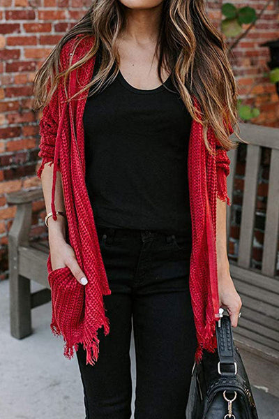 Fashion Casual Adult Solid Cardigan Hooded Collar Tops(6 Colors)