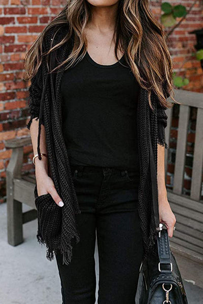 Fashion Casual Adult Solid Cardigan Hooded Collar Tops(6 Colors)