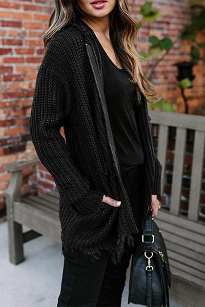 Fashion Casual Adult Solid Cardigan Hooded Collar Tops(6 Colors)