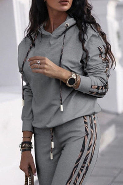 Fashion British Style Print Hooded Collar Two Pieces