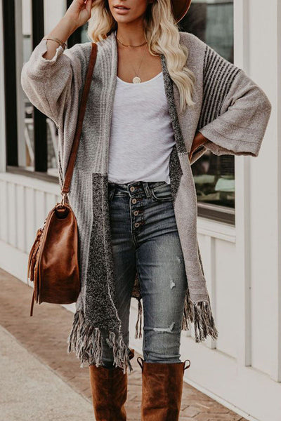 Fringe Colorblock Open Front Cardigan