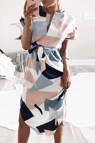 Casual Print Patchwork Irregular Dress Dresses