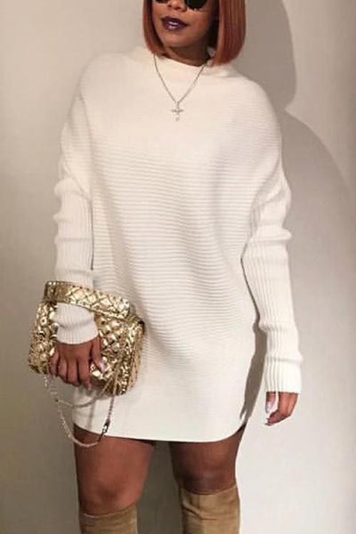 High Collar Mini Sweater Dress - girlyrose.com