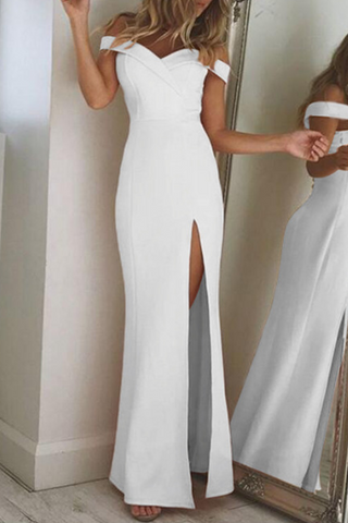 Fashion Elegant Solid Backless High Opening Off the Shoulder Irregular Dress Dresses