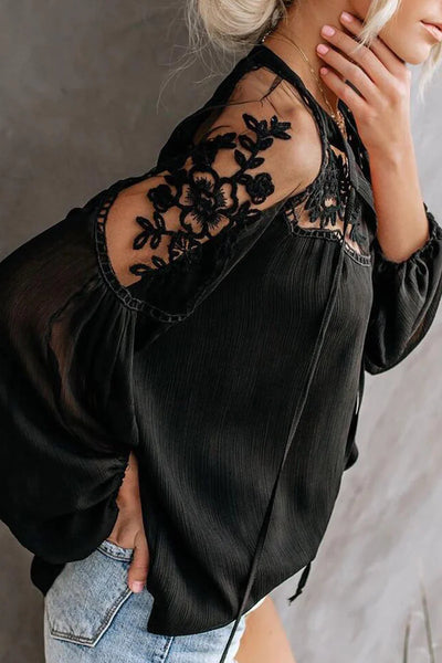 Fashion Elegant Solid Lace Frenulum See-through V Neck Tops(3 Colors)