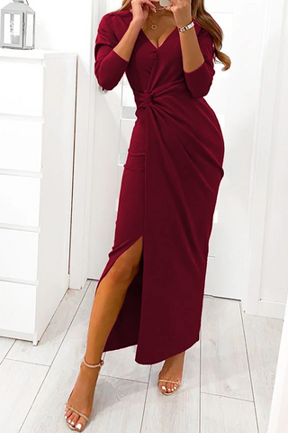 Elegant Solid Slit Fold V Neck Evening Dress Dresses(3 Colors)