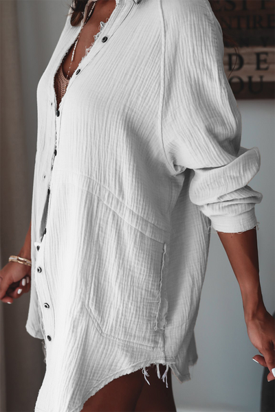 Casual Solid Patchwork Buckle V Neck Blouses