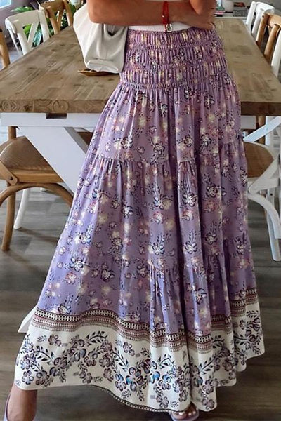 Floral Print Elastic Maxi Skirts - girlyrose.com