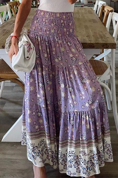 Floral Print Elastic Maxi Skirts - girlyrose.com