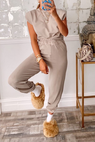 Padded Shoulder T Shirt Pants Set