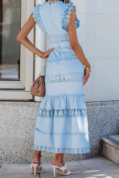 Casual Patchwork Lace V Neck Trumpet Mermaid Dresses