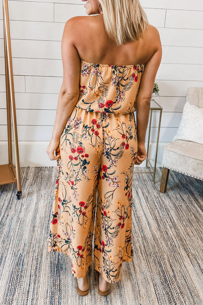 Floral Strapless Wide Leg Jumpsuits