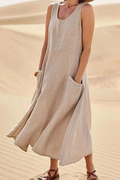 Casual Solid Patchwork U Neck Straight Dresses