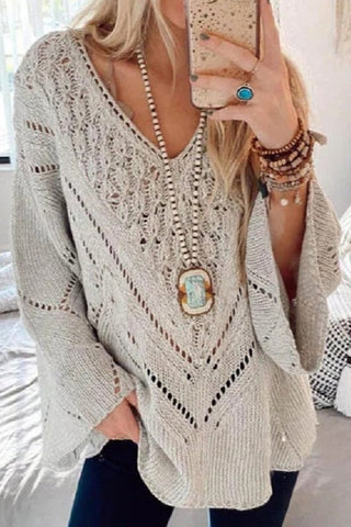 Hollow V Neck Flares Sleeve Sweater