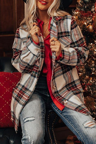 Casual Street Plaid Printing Turndown Collar Outerwear