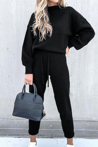Casual Solid Solid Color Turtleneck Long Sleeve Two Pieces