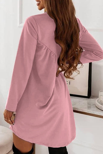 Casual Solid Fold O Neck Irregular Dress Dresses