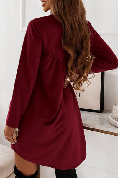 Casual Solid Fold O Neck Irregular Dress Dresses