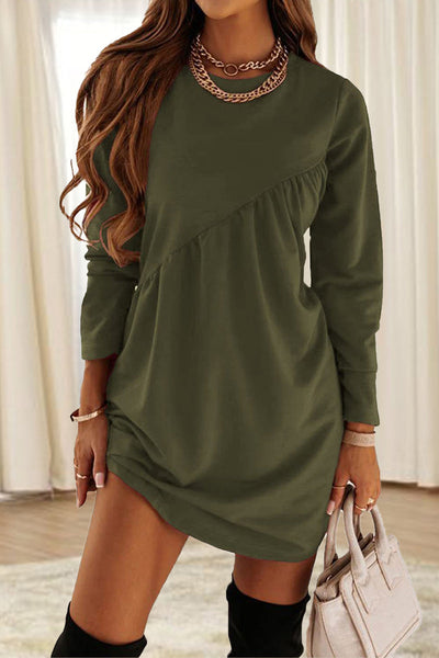 Casual Solid Fold O Neck Irregular Dress Dresses