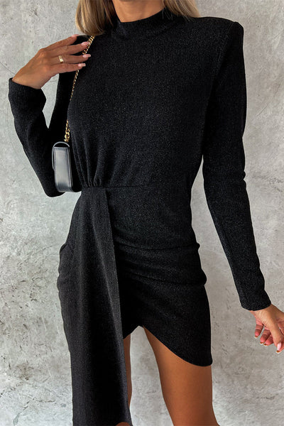 Elegant Solid Fold Half A Turtleneck A Line Dresses(3 Colors)