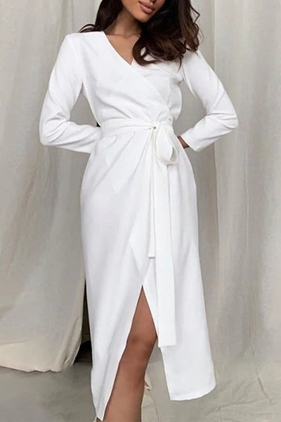Celebrities Elegant Solid Frenulum Asymmetrical Solid Color V Neck Asymmetrical Dresses