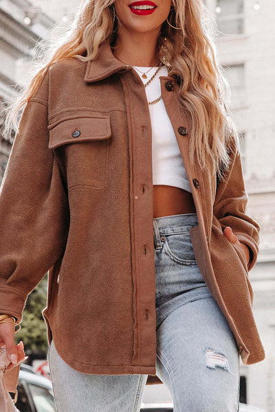 Street Elegant Solid Patchwork Pocket Shirt Collar Outerwear(3 Colors)