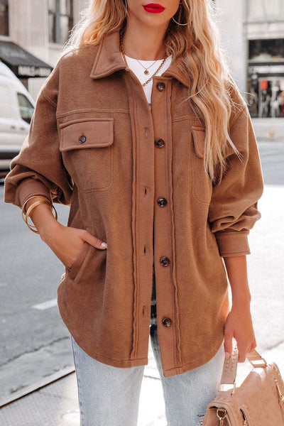 Street Elegant Solid Patchwork Pocket Shirt Collar Outerwear(3 Colors)