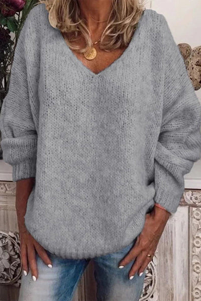 Casual Solid Color V Neck Sweasters